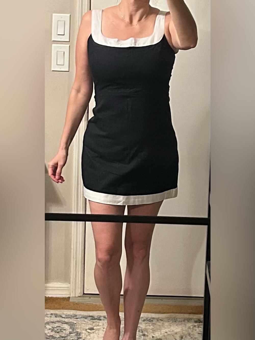 Abercrombie & Fitch Linen-Blend Sleeveless Mini Dress Black w/ White Trim Sz S